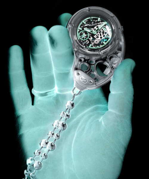daniel arsham plants rubber bumpers around hublot’s see-through ‘droplet’ pocket watch