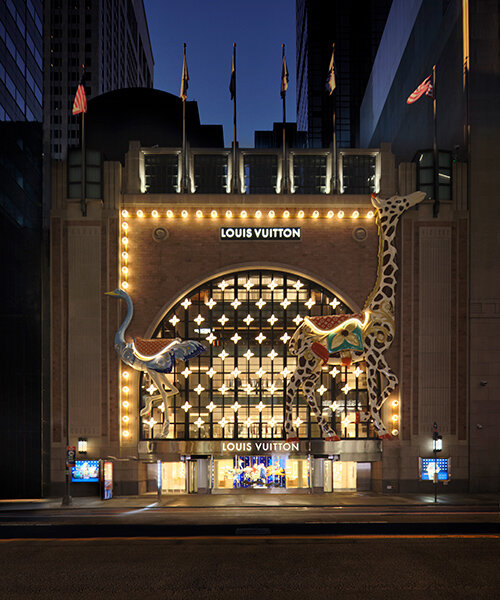 OMA-designed sculptures tower within temporary louis vuitton store on NY's 57th street